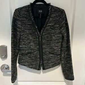 BCBG black tweed zip front blazer, size 8